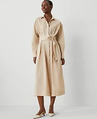 Ann Taylor Pleated Midi Shirtdress Size 10 Toasted Oat Women's