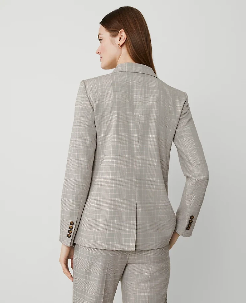 Ann Taylor The Petite Greenwich Blazer Plaid Cashew Beige Women's