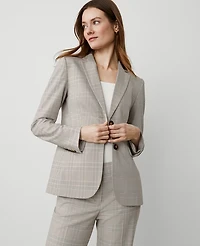 Ann Taylor The Petite Greenwich Blazer Plaid Cashew Beige Women's