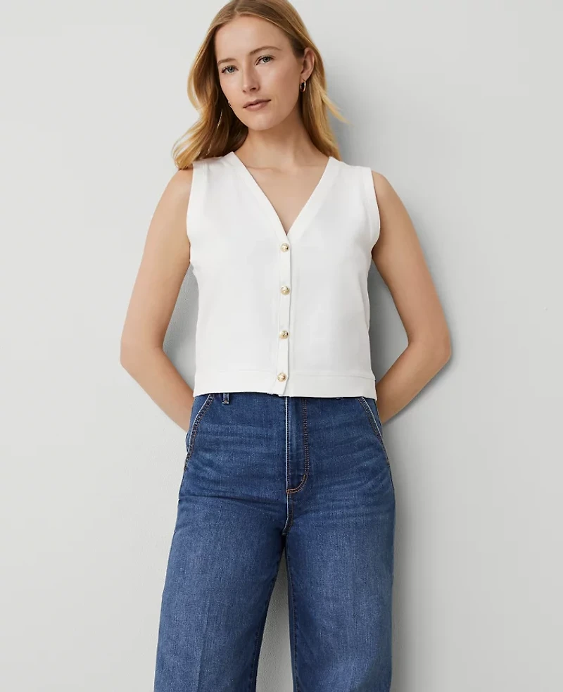 Ann Taylor Knit V-Neck Vest Size 2XL White Women's