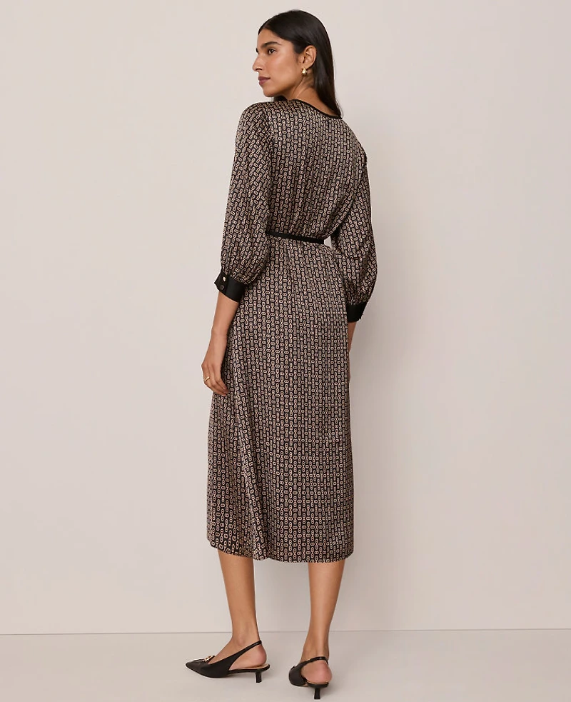 Ann Taylor Chain Link Print Midi Dress Black Women's