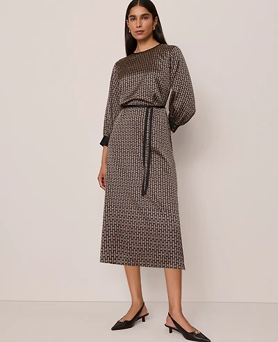 Ann Taylor Chain Link Print Midi Dress Black Women's
