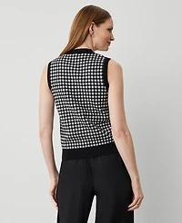 Ann Taylor Gingham Mock Neck Sweater Shell Top Black/White Combo Women's