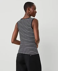 Ann Taylor Petite Striped Scoop Neck Tank Top Black Women's