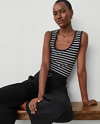 Ann Taylor Petite Striped Scoop Neck Tank Top Black Women's