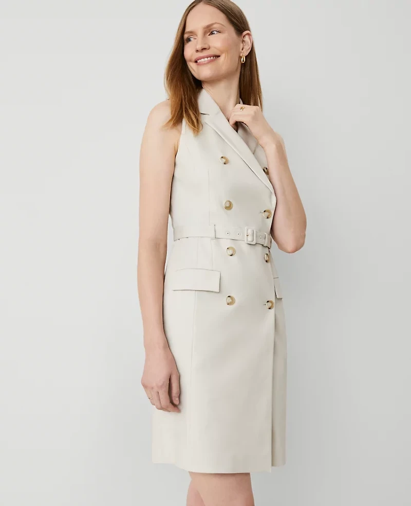 Ann Taylor The Petite Blazer Halter Dress Stretch Cotton Tahini Women's