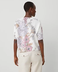 Ann Taylor Floral Elbow Sleeve Sweater T-Shirt Orchid Hash Women's