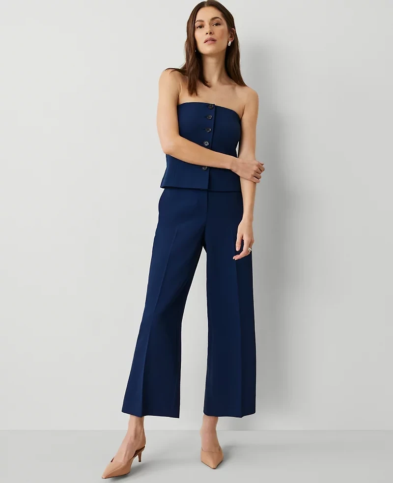 Ann Taylor The Wide-Leg Cropped Pant Fluid Crepe Pure Sapphire Women's