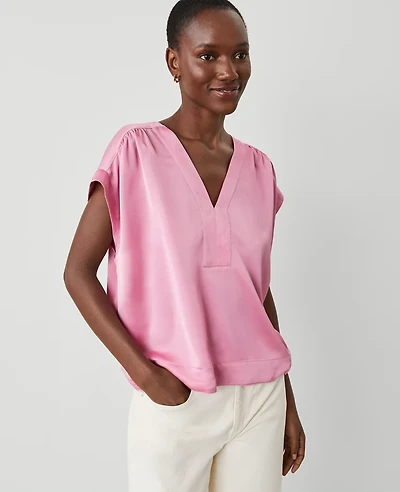 Ann Taylor V-Neck Popover Top Size 2XS Enchanted Pink Women's
