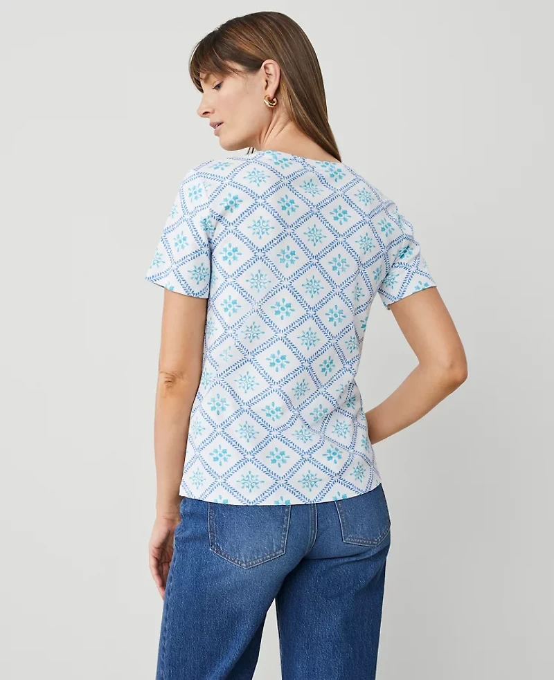 Ann Taylor Tiled Crew Neck T-Shirt Sea Isle Women's