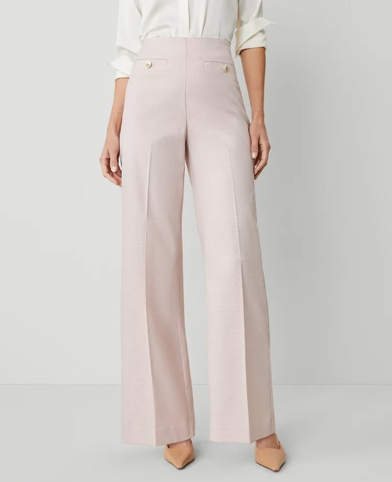 Ann Taylor The Button Trim Sailor Wide-Leg Pant Houndstooth Pink/White Combo Women's