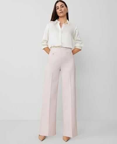 Ann Taylor The Button Trim Sailor Wide-Leg Pant Houndstooth Pink/White Combo Women's