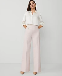Ann Taylor The Button Trim Sailor Wide-Leg Pant Houndstooth Pink/White Combo Women's