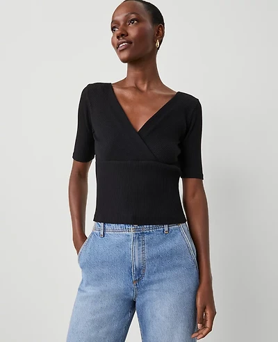 Ann Taylor Petite Crossover Neck Top 2XS Women's