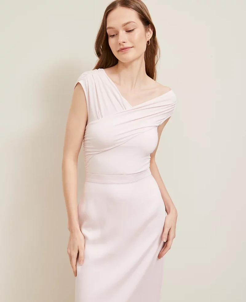Ann Taylor Asymmetric Neck Bodysuit Pale Peony Women's