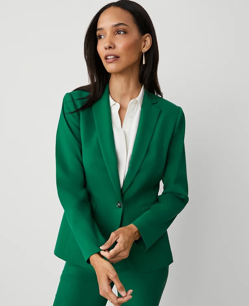 Ann Taylor The Petite Notched One-Button Blazer in Textured Drape Size 4 Fresh Evergreen Women's