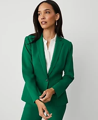 Ann Taylor The Petite Notched One-Button Blazer in Textured Drape Size 4 Fresh Evergreen Women's