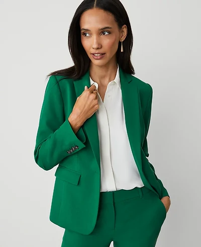 Ann Taylor The Petite Notched One-Button Blazer in Textured Drape Size 4 Fresh Evergreen Women's
