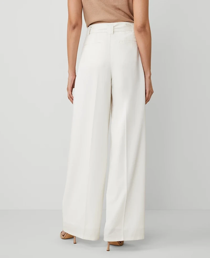 Ann Taylor The Tall Belted Wide-Leg Pant Size 8 Winter White Women's