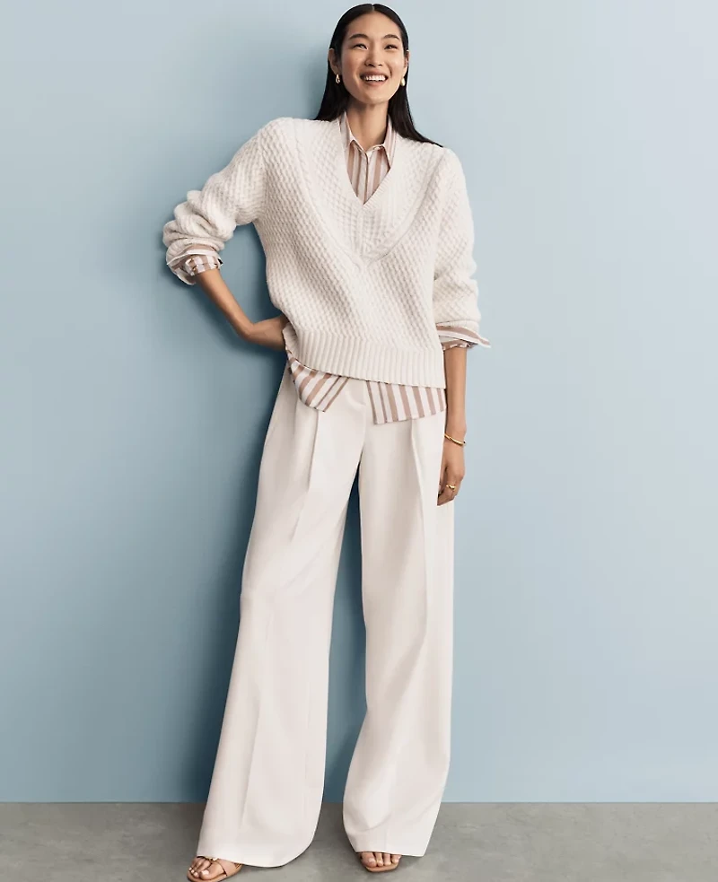 Ann Taylor The Tall Belted Wide-Leg Pant Size 8 Winter White Women's