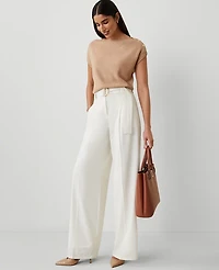 Ann Taylor The Tall Belted Wide-Leg Pant Size 8 Winter White Women's