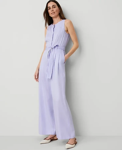 Ann Taylor Petite Belted Sleeveless Jumpsuit Size 8 Lilac Bud Women's