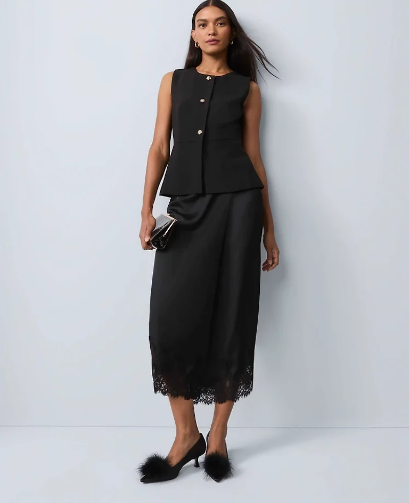 Ann Taylor Satin Lace Hem Wrap Skirt Women's