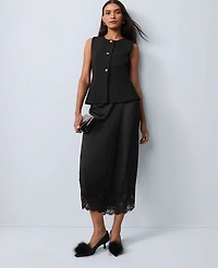 Ann Taylor Satin Lace Hem Wrap Skirt Women's