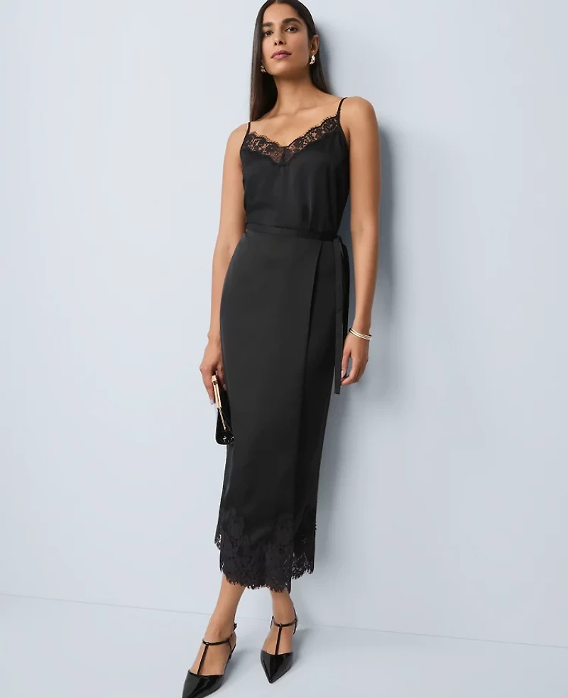Ann Taylor Satin Lace Hem Wrap Skirt Women's
