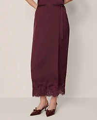 Ann Taylor Satin Lace Hem Wrap Skirt Poised Plum Women's