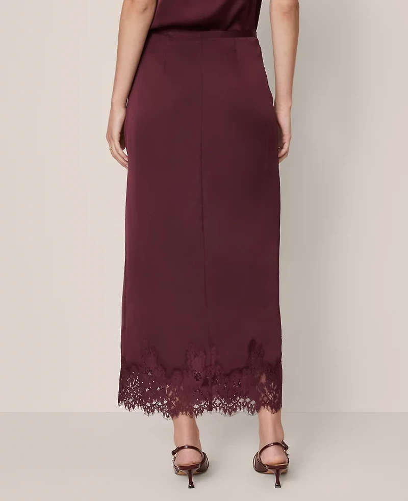 Ann Taylor Satin Lace Hem Wrap Skirt Poised Plum Women's