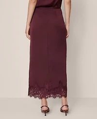 Ann Taylor Satin Lace Hem Wrap Skirt Poised Plum Women's