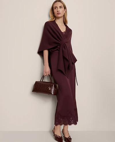 Ann Taylor Satin Lace Hem Wrap Skirt Poised Plum Women's