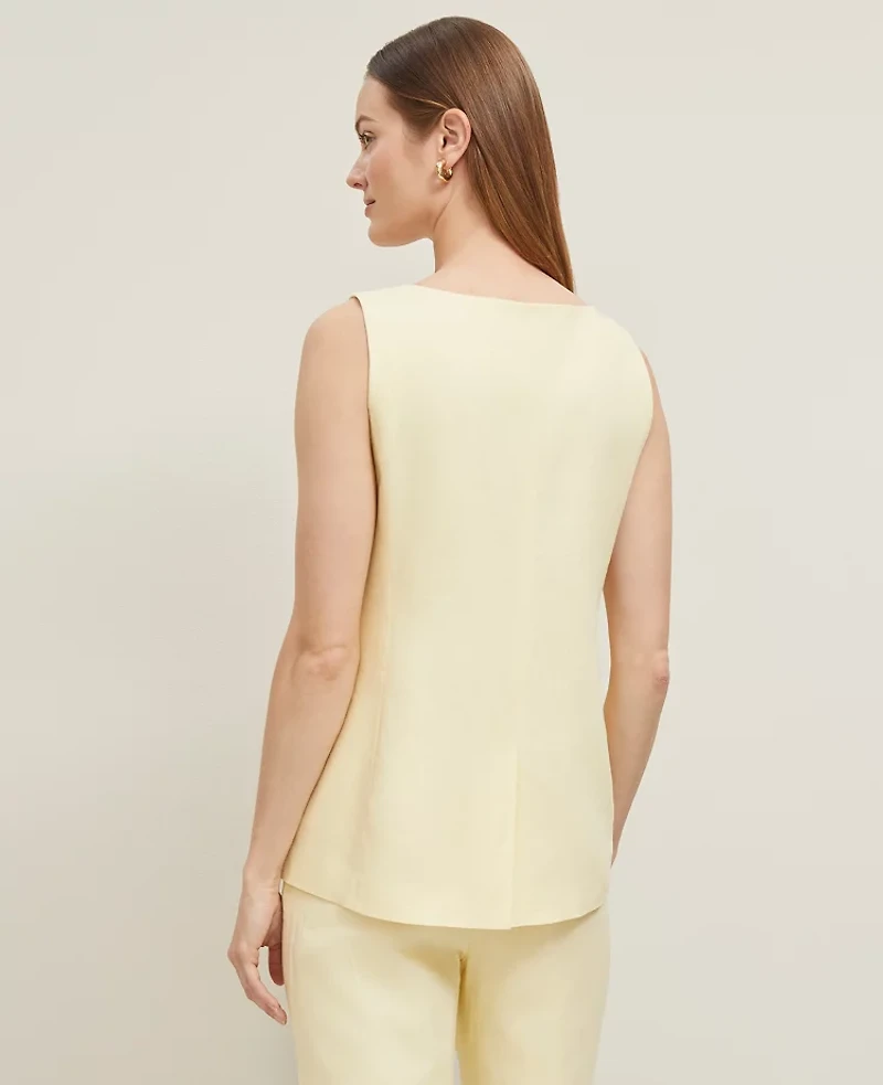 Ann Taylor Petite Linen Blend Long Vest Yellow Buttercream Women's