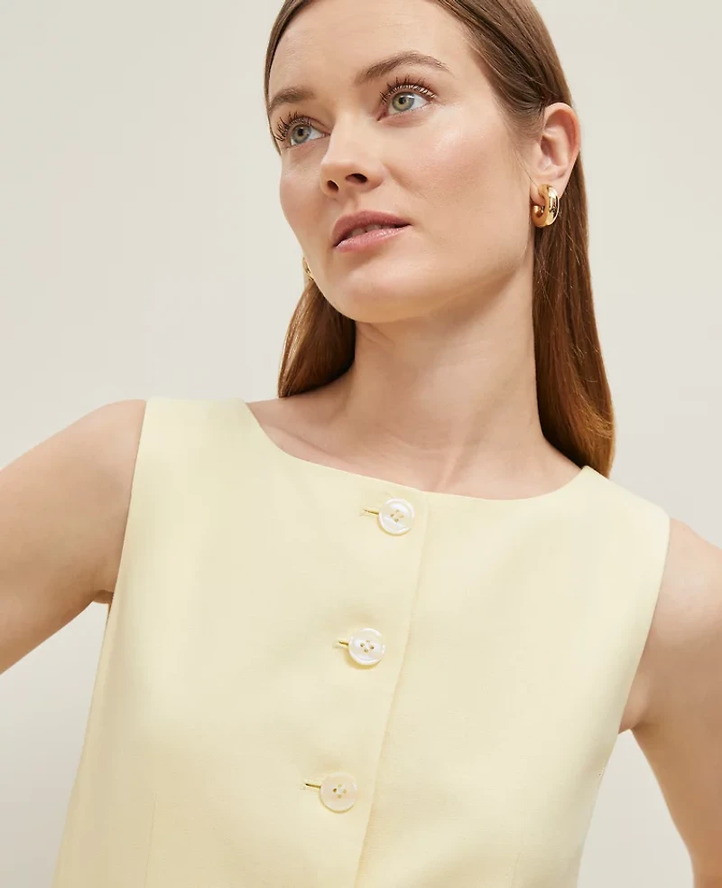 Ann Taylor Petite Linen Blend Long Vest Yellow Buttercream Women's