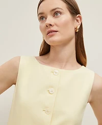 Ann Taylor Petite Linen Blend Long Vest Yellow Buttercream Women's