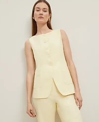 Ann Taylor Petite Linen Blend Long Vest Size 10 Yellow Buttercream Women's