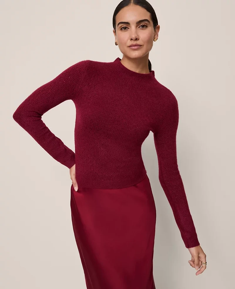 Ann Taylor Pointelle Mock Neck Sweater Women's