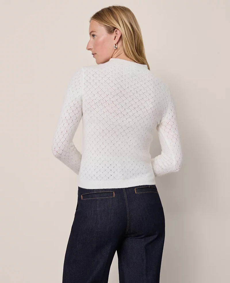 Ann Taylor Pointelle Mock Neck Sweater Winter White Women's