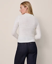 Ann Taylor Pointelle Mock Neck Sweater Winter White Women's