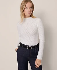 Ann Taylor Pointelle Mock Neck Sweater Winter White Women's