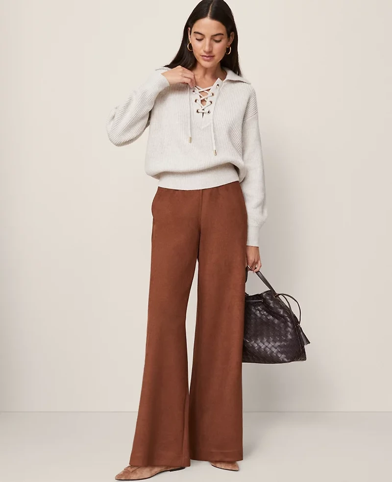 Ann Taylor Weekend Collection Easy Wide-Leg Pant Faux Suede Rich Bronze Women's