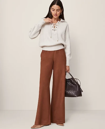 Ann Taylor Weekend Collection Easy Wide-Leg Pant Faux Suede Rich Bronze Women's