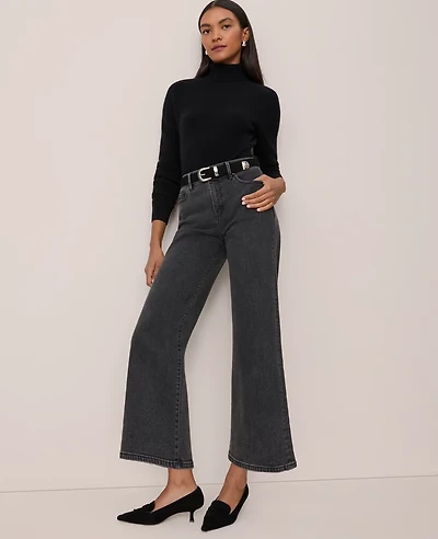 Ann Taylor The Wide-Leg Crop Jean Faded Black Wash Women's
