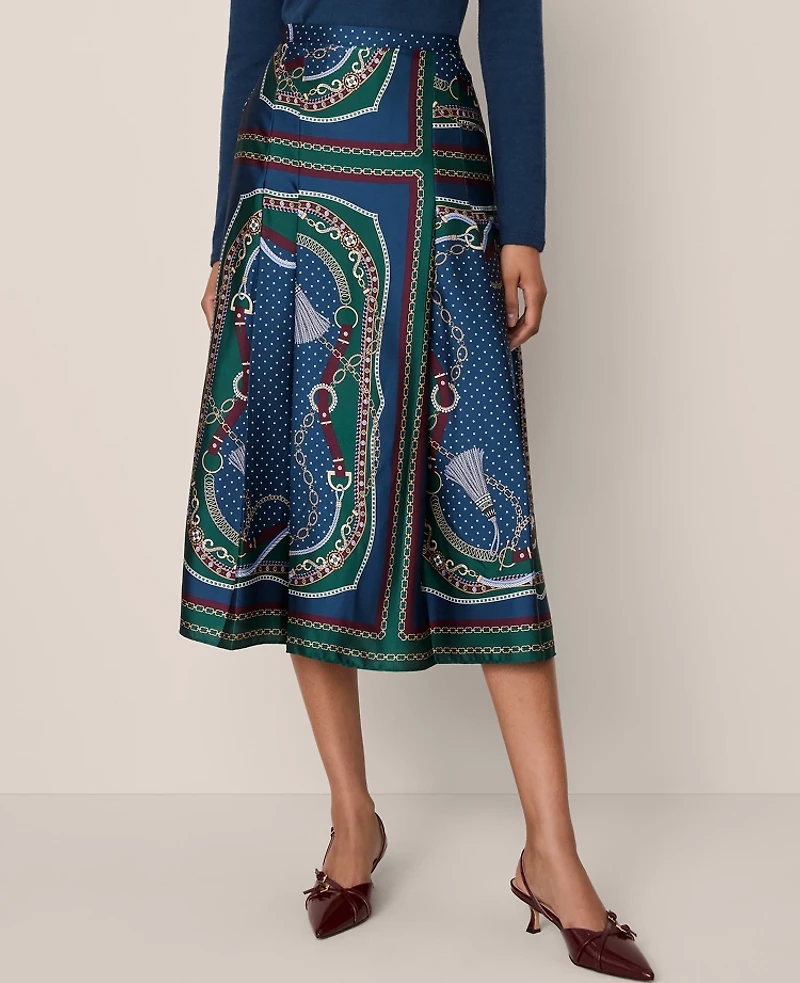 Ann Taylor Chain Link Satin Wrap Midi Skirt Night Garden Women's