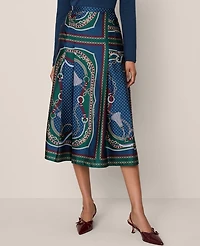 Ann Taylor Chain Link Satin Wrap Midi Skirt Night Garden Women's