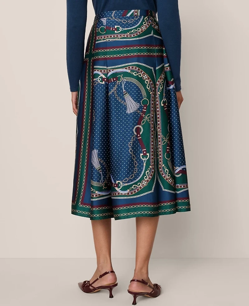 Ann Taylor Chain Link Satin Wrap Midi Skirt Night Garden Women's