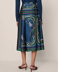 Ann Taylor Chain Link Satin Wrap Midi Skirt Night Garden Women's