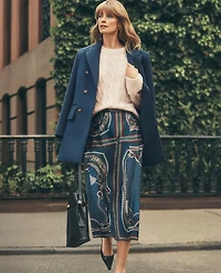 Ann Taylor Chain Link Satin Wrap Midi Skirt Night Garden Women's