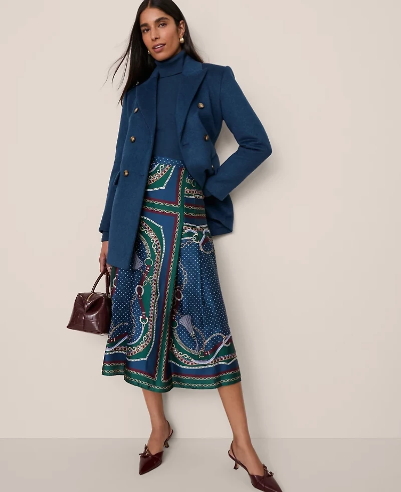 Ann Taylor Chain Link Satin Wrap Midi Skirt Night Garden Women's
